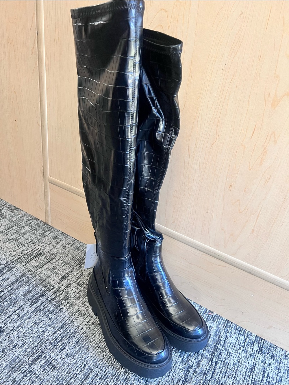 Franco Sarto Black Croc-Embossed Over-the-Knee Platform Boots